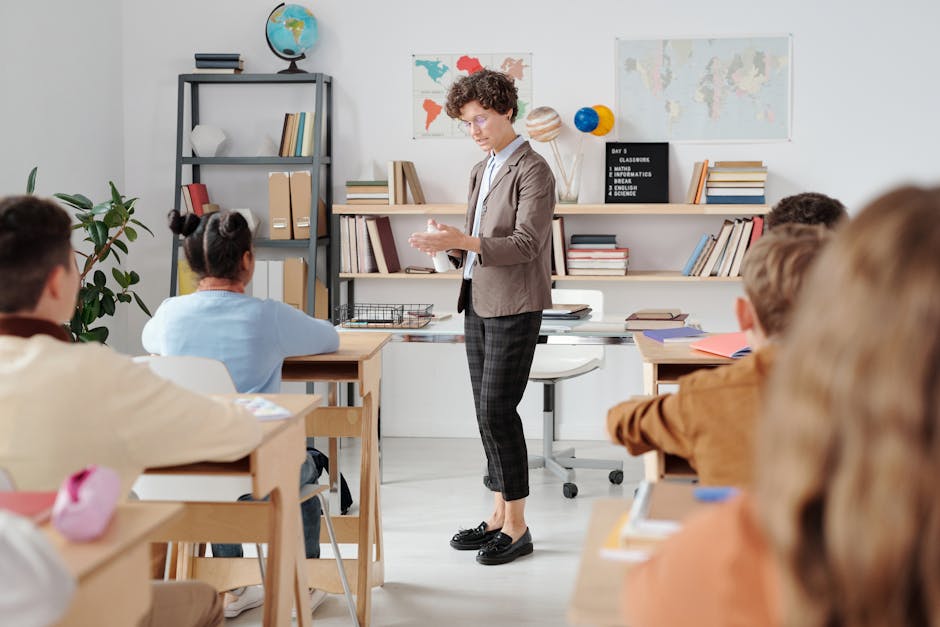 Teacher conducting a classroom lesson with attentive students
